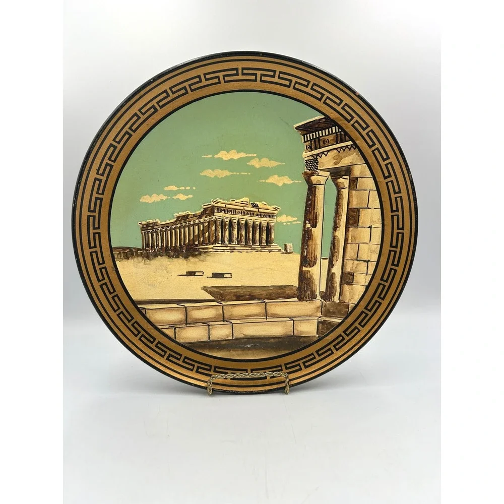 Handmade Decorative Clay Plate Gold Greek Parthenon Wall Art 11 